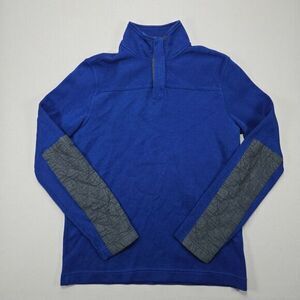 Banana Republic‎ Blue Quarter Zip Pullover Sweater Gray Accent Athletic Casual S